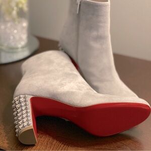 Christian Louboutin Gray Ankle Boots with Red Soles